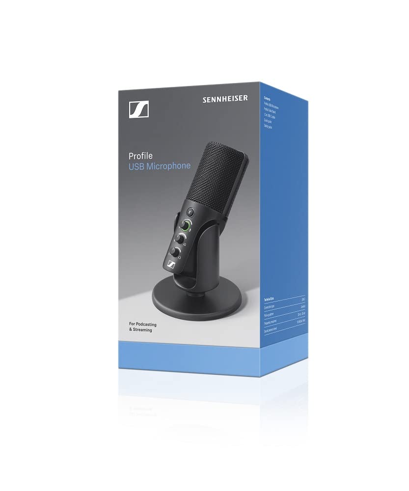SENNHEISER Professional Profile - USB Cardioid Condenser Microphone & Table Stand, 1.2 m USB-C Cable - Mute Button, Built-in Headphone Jack, Gain, Mix & Volume Control, for PC & Mac,Black