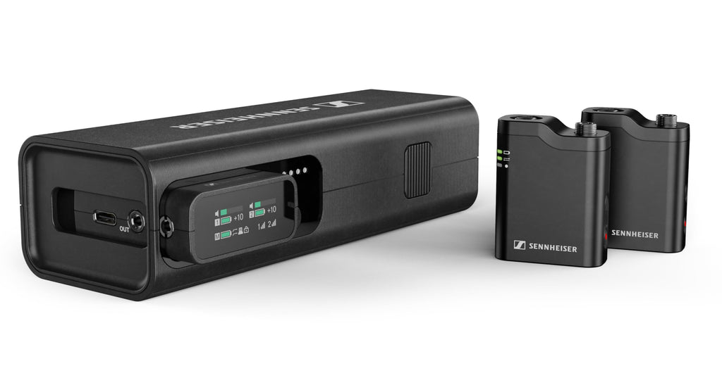 Sennheiser Pro Audio Profile Wireless 2-Channel All-in-One 2.4 GHz Clip-On & Handheld Microphone System | Includes Receiver, 2 Clip-On Microphones, Portable Charging Bar & Handheld Interview Mic. Perfect for Content Creators!