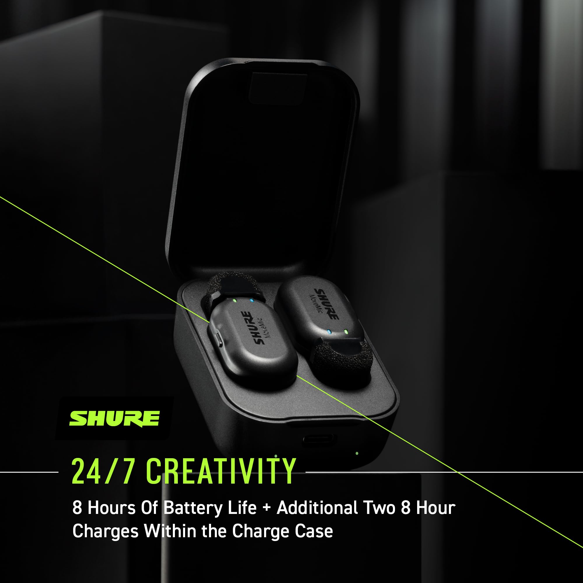 Shure MoveMic One - Pro Direct to Phone Wireless Lavalier Microphone for iPhone & Android, Bluetooth Mini Mic, 24 Hours Charge, Quick Set Up, IPX4, Compact & Portable Clip Lav (MV-ONE-Z7)