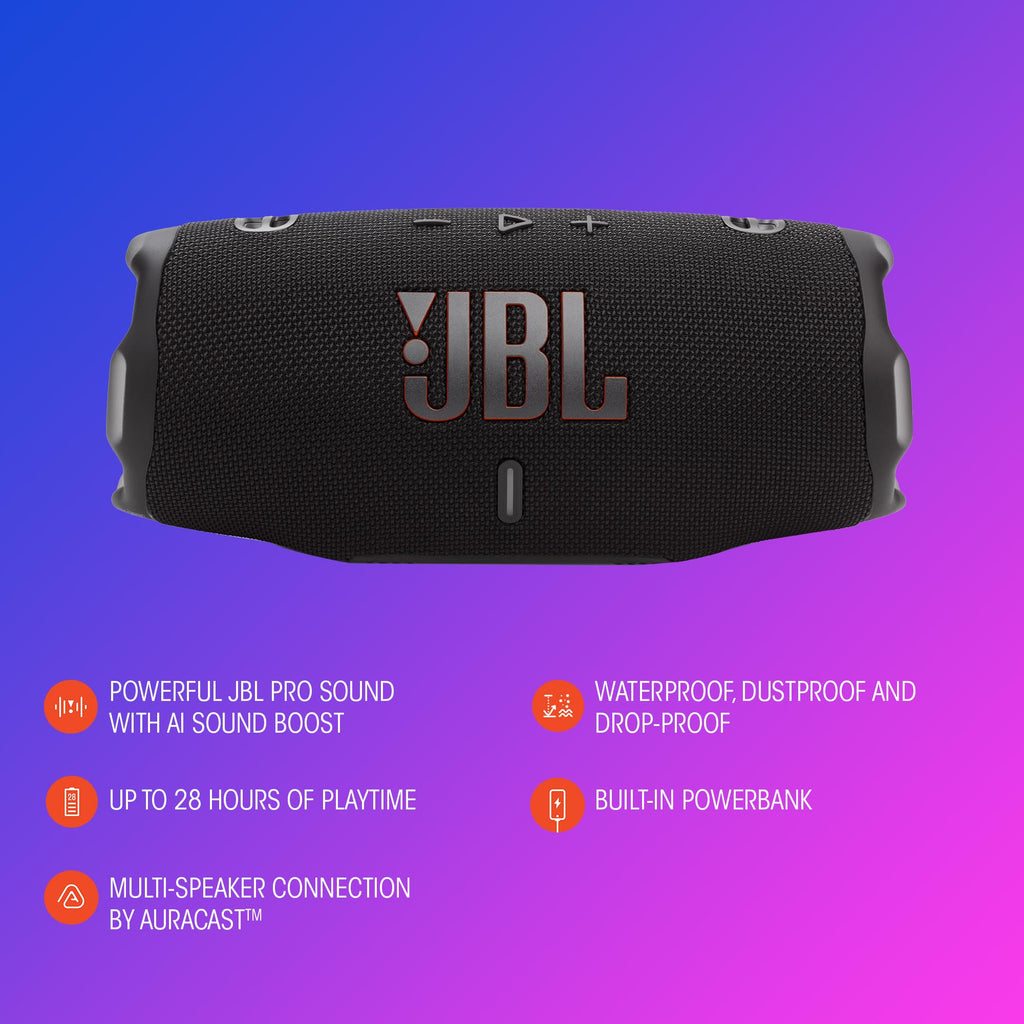 JBL Charge 6 Portable Bluetooth Speaker, Waterproof, Drop-Proof - Black