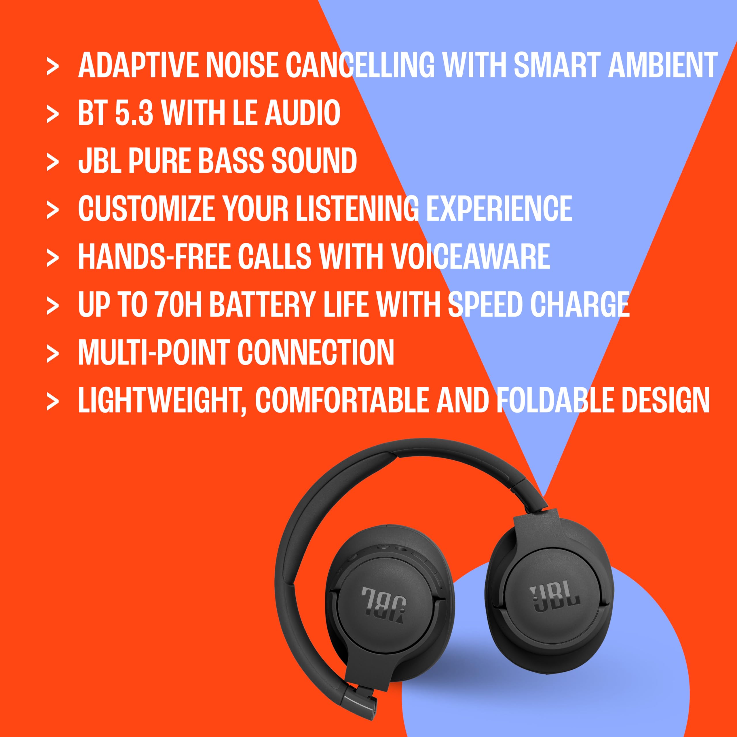JBL Tune 770NC - Wireless Over-Ear Headphones - Black
