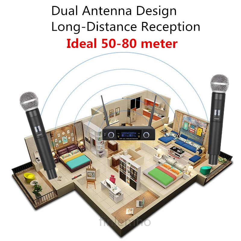 2021 Professional Handheld Cordless Dual Multi Channel Vocal Mic BT Wireless Microphone for Karaoke Streaming