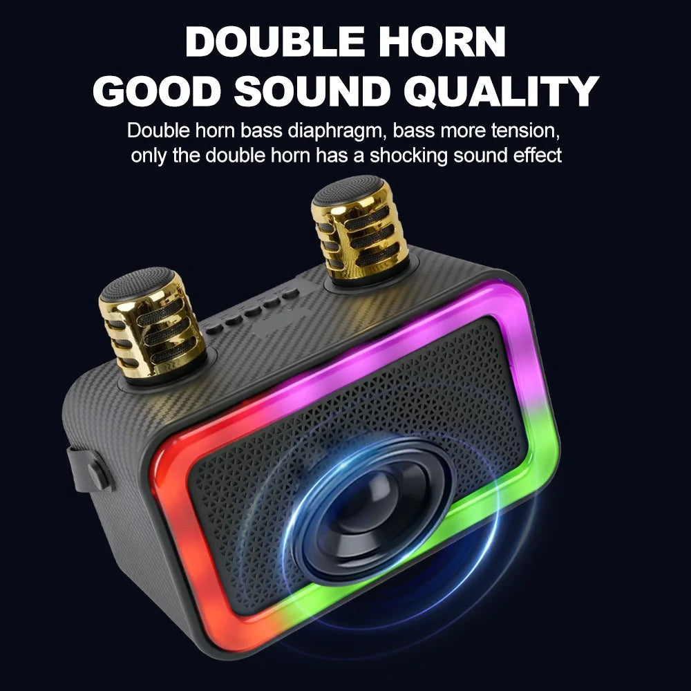 20W Outdoor RGB LED Lighting BT Wireless 6 Inch Stereo Karaoke Speakers Double Microphone AUX Communication Big Power Bass Sound