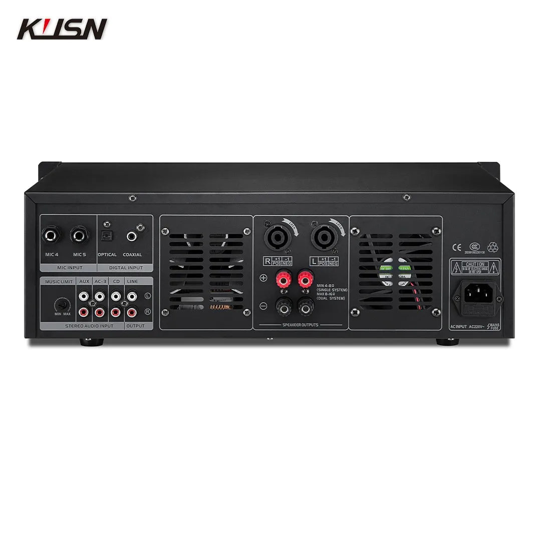 100W+100W Professional Digital Karaoke Power Amplifier  8 Ohm Sound DSP Feedback Suppression PA System with USB Bluetooth