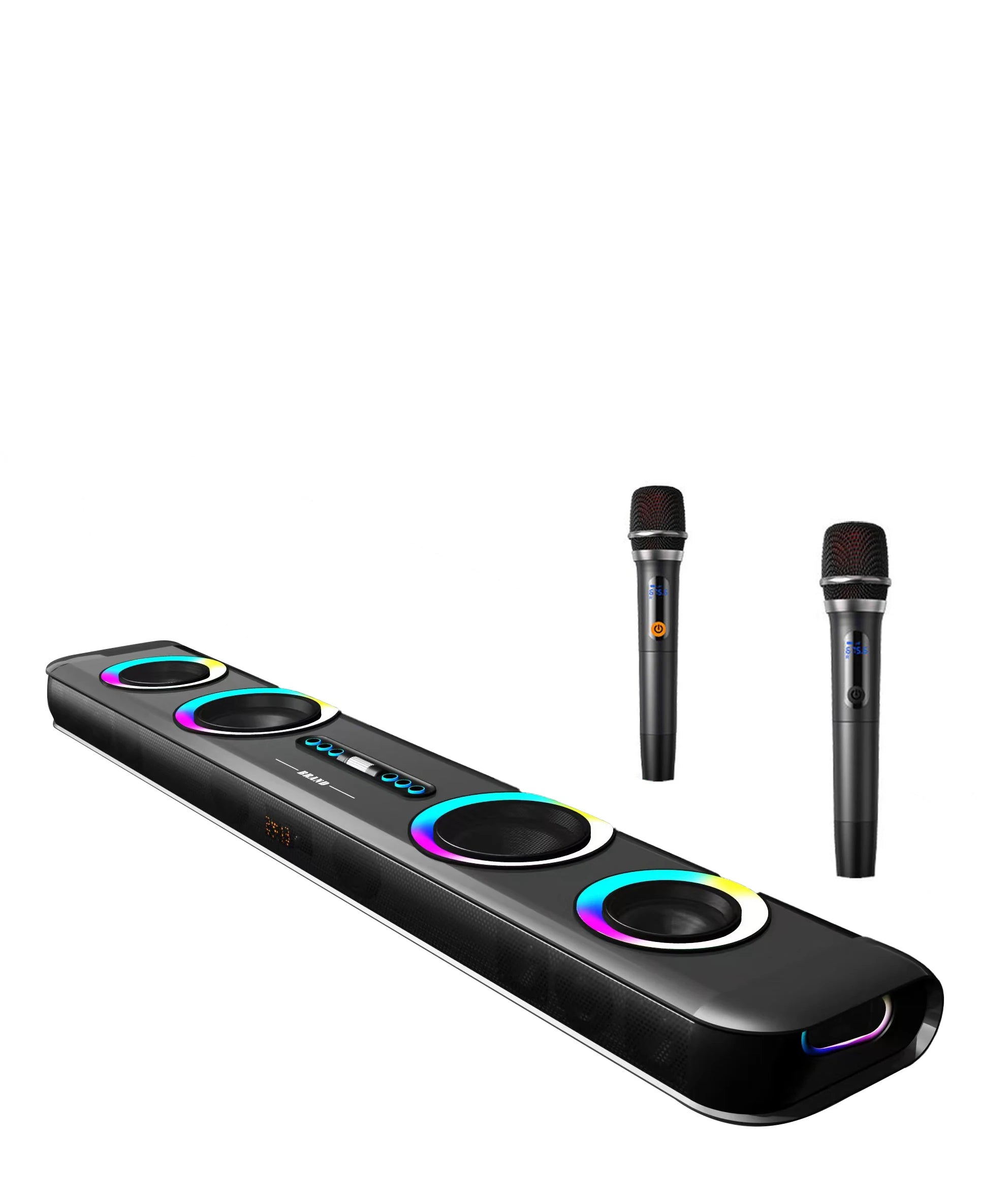 2.1CH for Karaoke Home Theatre Soundbar with Built-In Subwoofer 8 Speakers & Wireless Microphone for Family Entertainment