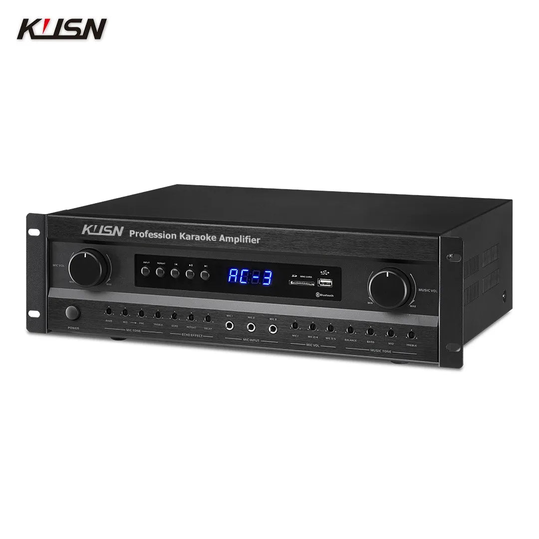 100W+100W Professional Digital Karaoke Power Amplifier  8 Ohm Sound DSP Feedback Suppression PA System with USB Bluetooth