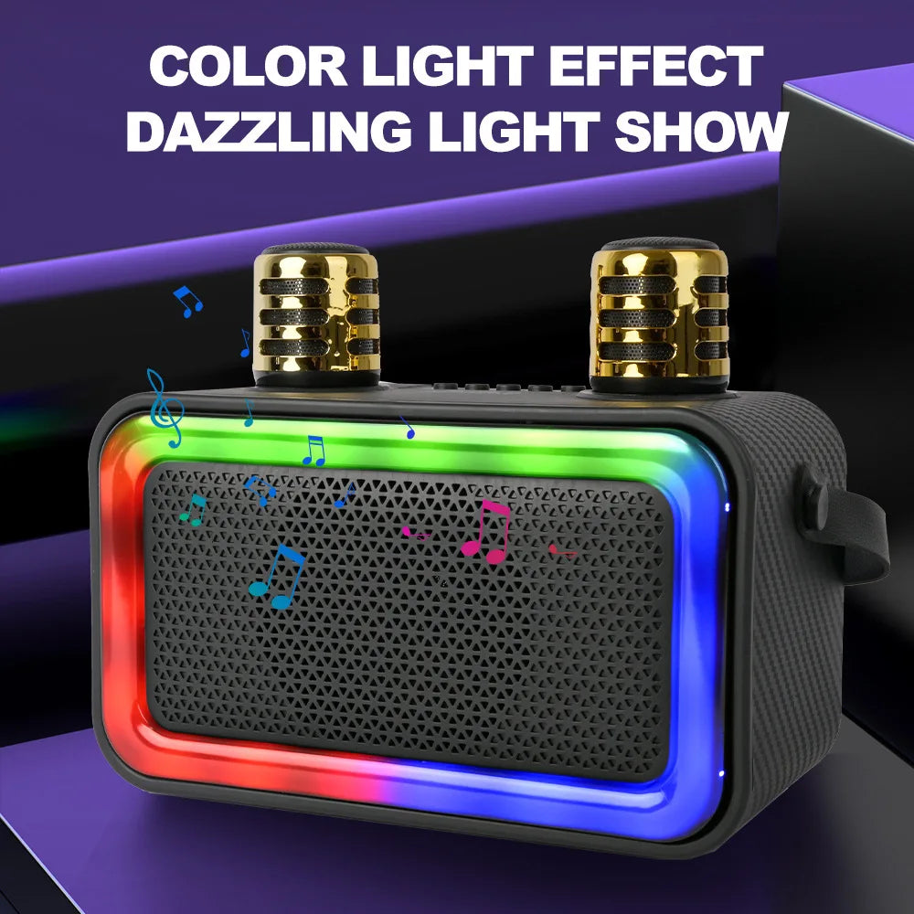 20W Outdoor RGB LED Lighting BT Wireless 6 Inch Stereo Karaoke Speakers Double Microphone AUX Communication Big Power Bass Sound