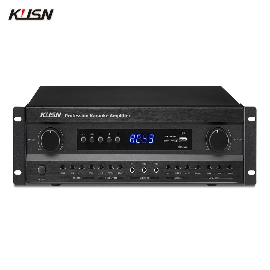 100W+100W Professional Digital Karaoke Power Amplifier  8 Ohm Sound DSP Feedback Suppression PA System with USB Bluetooth