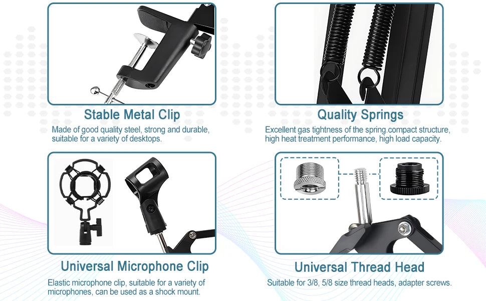 Universal Microphone Stand Kits Microphone Suspension Scissor Boom Arm with Pop Filter for Shure SM7B SM58 AM8 A8 A6V K658 Mic