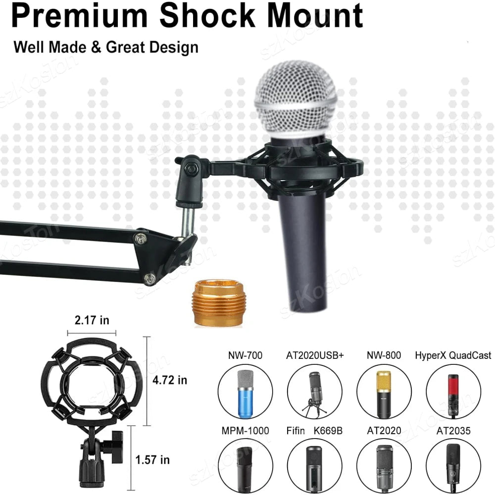 Universal Microphone Stand Kits Microphone Suspension Scissor Boom Arm with Pop Filter for Shure SM7B SM58 AM8 A8 A6V K658 Mic