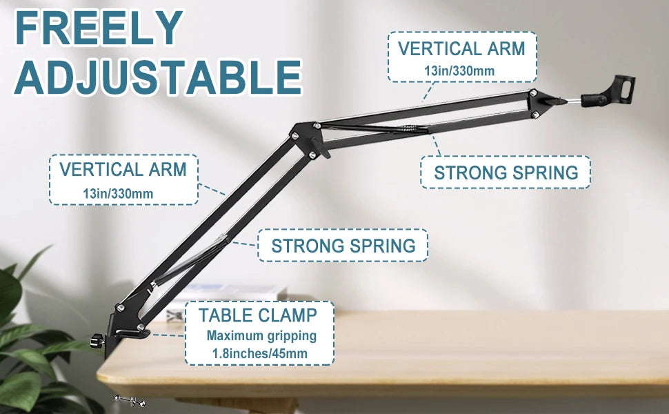 Universal Microphone Stand Kits Microphone Suspension Scissor Boom Arm with Pop Filter for Shure SM7B SM58 AM8 A8 A6V K658 Mic
