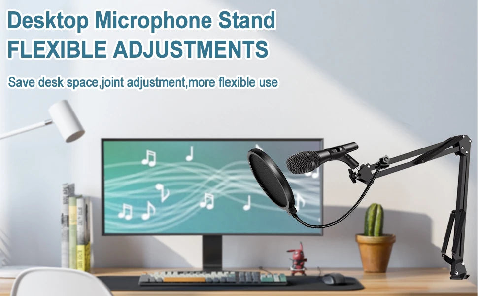 Universal Microphone Stand Kits Microphone Suspension Scissor Boom Arm with Pop Filter for Shure SM7B SM58 AM8 A8 A6V K658 Mic