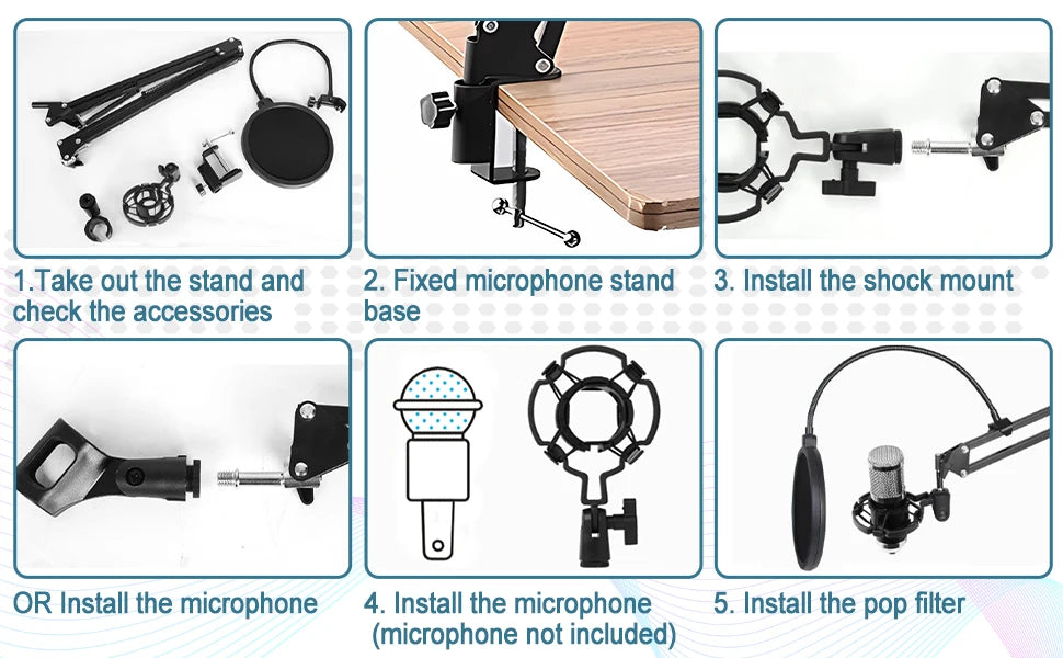 Universal Microphone Stand Kits Microphone Suspension Scissor Boom Arm with Pop Filter for Shure SM7B SM58 AM8 A8 A6V K658 Mic